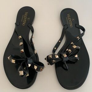 Valentino Garavani Black Sandals with Gold Studs